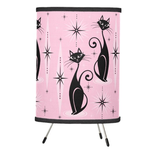 Mid Century Meow Retro Atomic Cats on Cool Pink Tripod Lamp (Right)