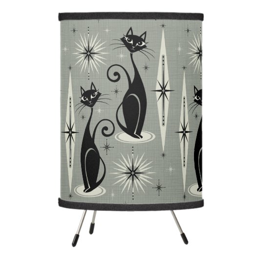 Mid Century Meow Retro Atomic Cats on Gray Tripod Lamp (Left)