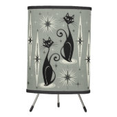 Mid Century Meow Retro Atomic Cats on Gray Tripod Lamp (Front)