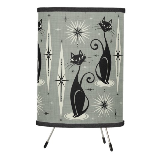 Mid Century Meow Retro Atomic Cats on Gray Tripod Lamp (Right)