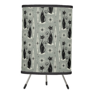 Mid Century Meow Retro Atomic Cats on Gray Tripod Lamp