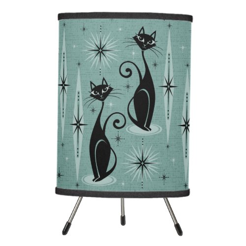 Mid Century Meow Retro Atomic Cats on Spearmint Tripod Lamp