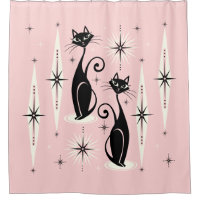 Mid Century Meow Retro Atomic Cats on Warml Pink