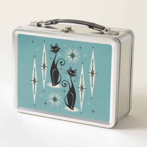 Mid Century Meow Retro Atomic Cats studioxtine Metal Lunch Box