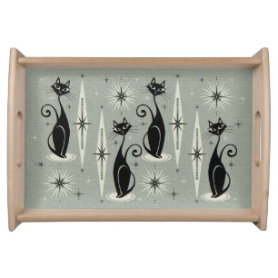 Mid Century Meow Retro Atomic Cats - Warm Gray Serving Tray