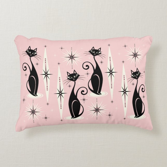 Mid Century Meow Retro Atomic Cats - Warm Pink Accent Pillow (Front)