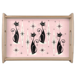 Mid Century Meow Retro Atomic Cats - Warm Pink Serving Tray