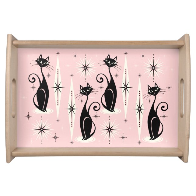 Mid Century Meow Retro Atomic Cats - Warm Pink Serving Tray (Front)