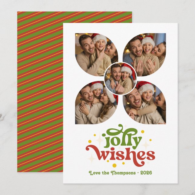 Mid-Century Merry Retro Photo Collage Christmas Holiday Card (Front/Back)