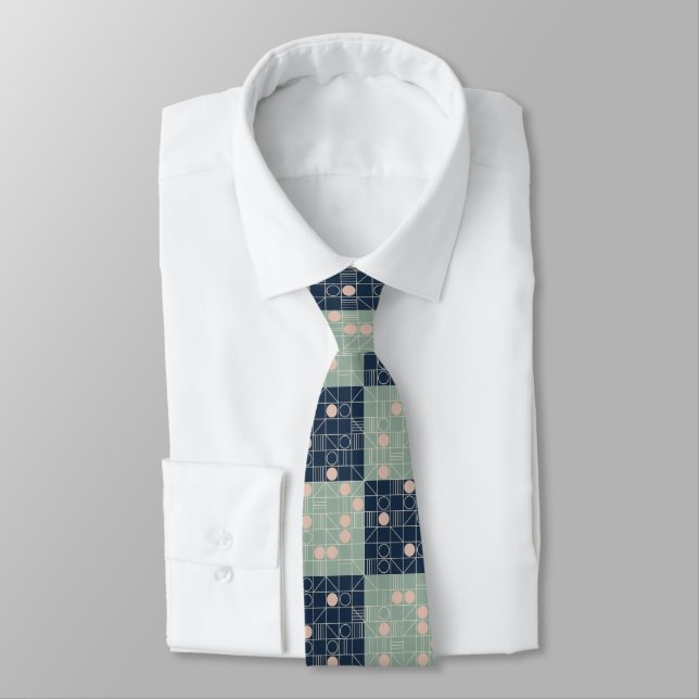 Mid-Century Mint & Navy Atomic Starburst  Neck Tie (Tied)