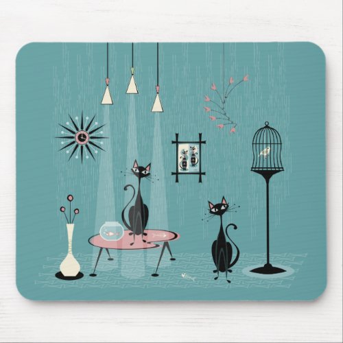 Mid Century Mischief  Cat Red_Handed II B Mouse Pad