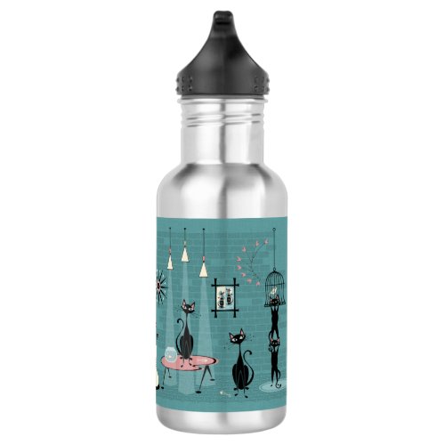 Mid Century Mischief  Cat Red_Handed III Stainless Steel Water Bottle