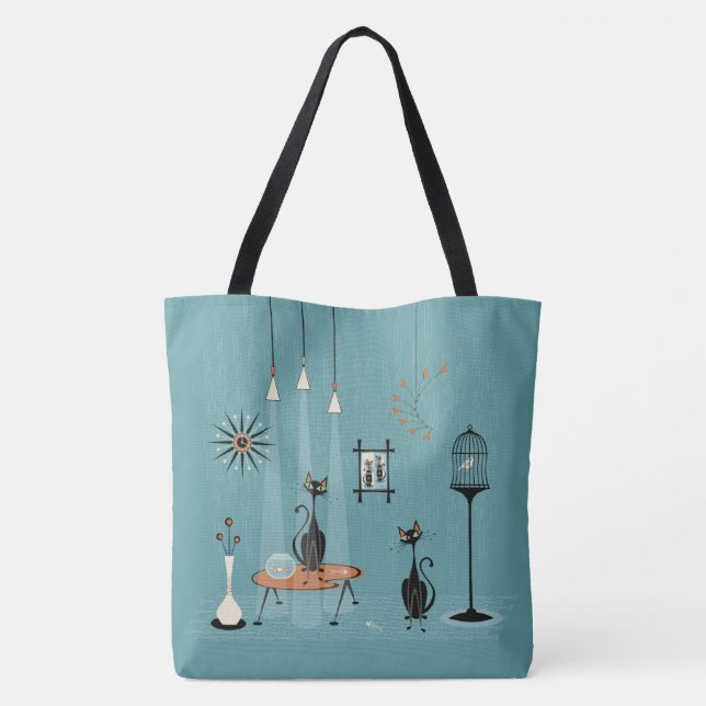 Mid Century Mischief / Cat Red-Handed Tote Bag (Back)