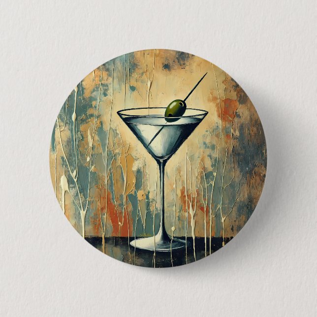 Mid Century Mixed Media Martini Art Button (Front)