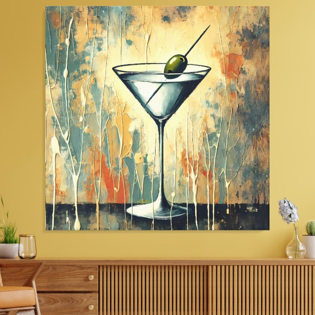 Mid Century Mixed Media Martini Art Canvas Print (Insitu(LivingRoom))