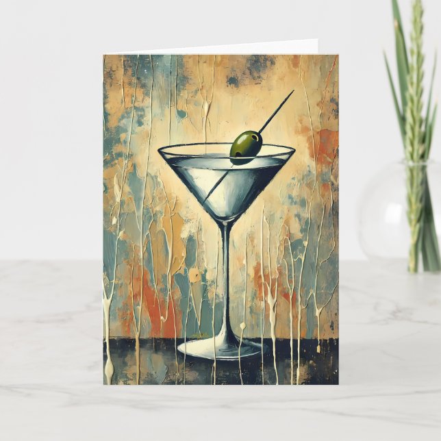 Mid Century Mixed Media Martini Art Card (Front)