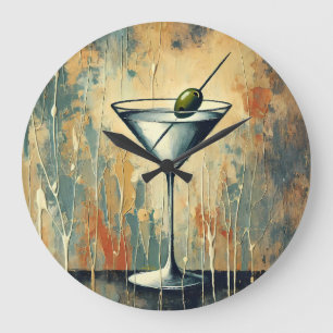 Mid Century Mixed Media Martini Art Large Clock