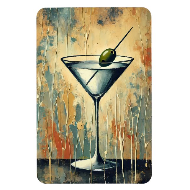 Mid Century Mixed Media Martini Art Magnet (Vertical)