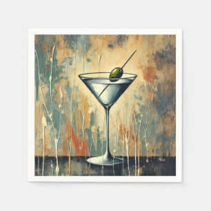 Mid Century Mixed Media Martini Art Napkins