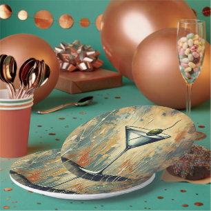 Mid Century Mixed Media Martini Art Paper Plates
