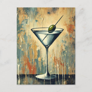 Mid Century Mixed Media Martini Art Postcard