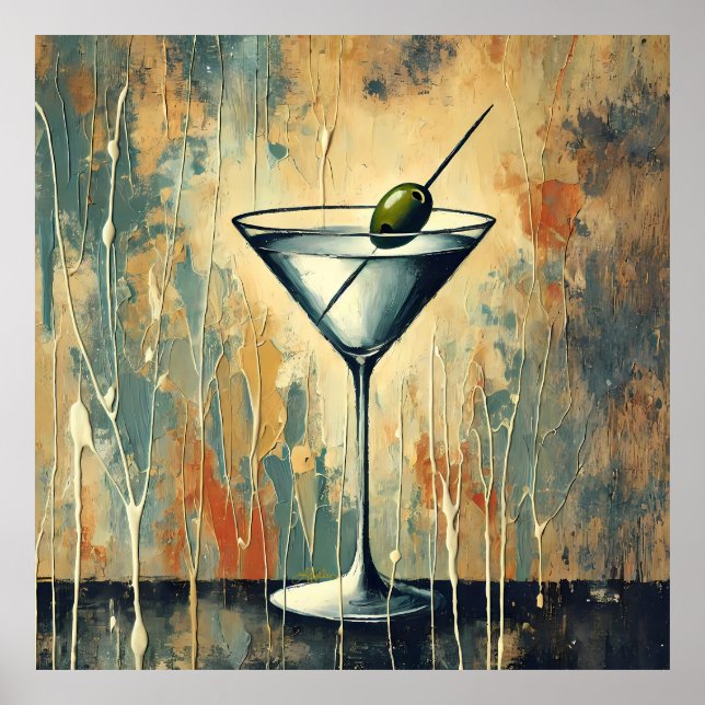 Mid Century Mixed Media Martini Art Poster (Front)