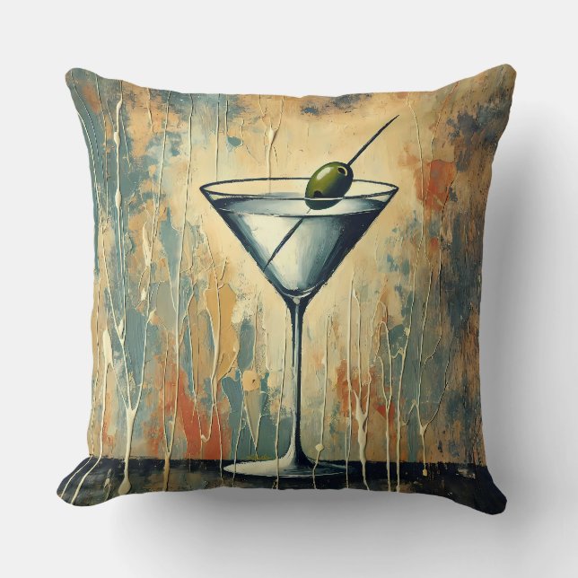 Mid Century Mixed Media Martini Art Throw Pillow (Front)