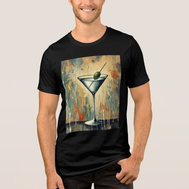 Mid Century Mixed Media Martini Art Tri-Blend Shirt (Front)