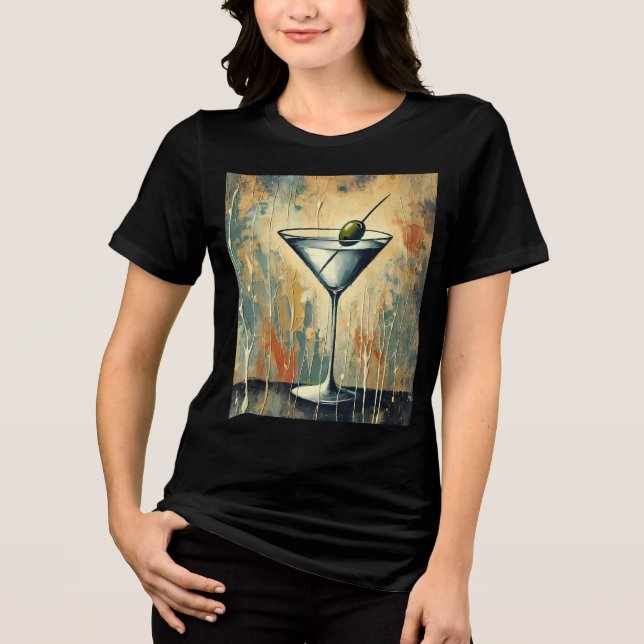 Mid Century Mixed Media Martini Art Tri-Blend Shirt (Front)