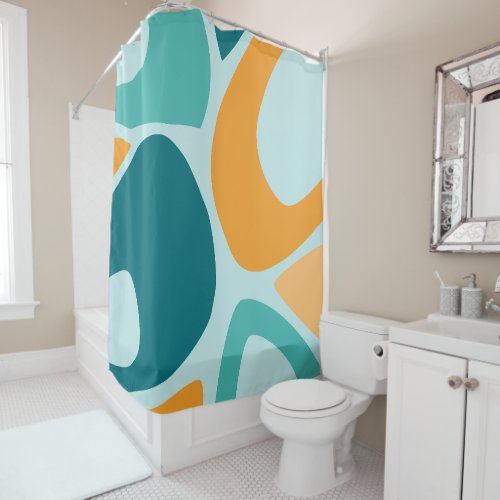 Mid Century Mod Abstract 2 Teal Aqua Orange Shower Curtain