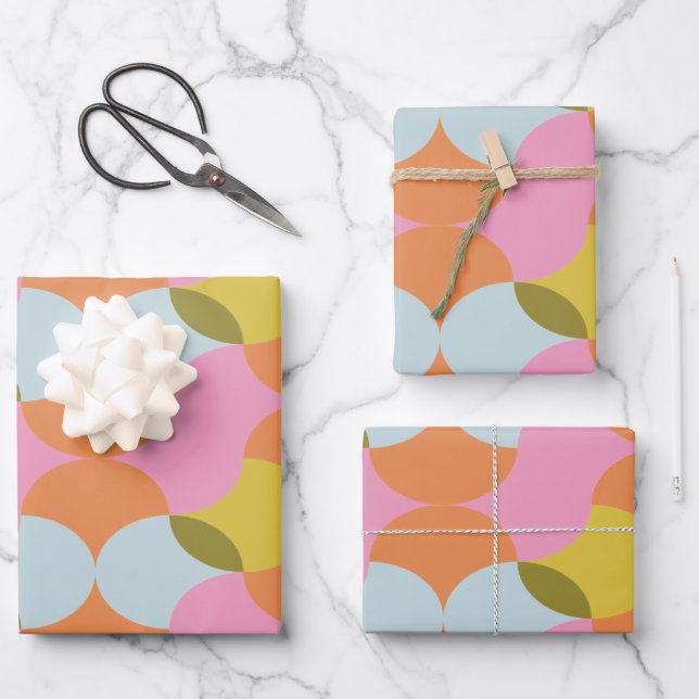 Mid Century Mod Abstract Geometric Shapes Pastels Wrapping Paper Sheets (Front)