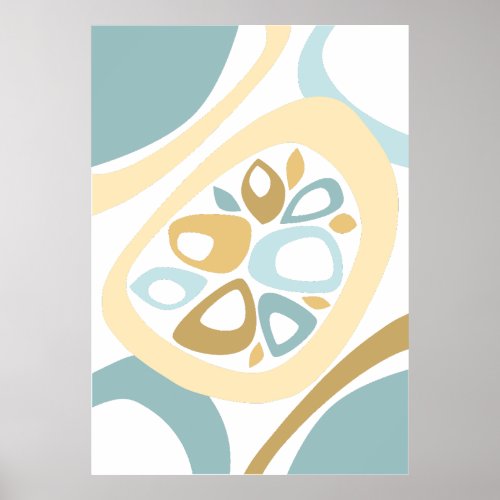 Mid Century Mod Abstract Shapes Aqua Yellow Gold Poster