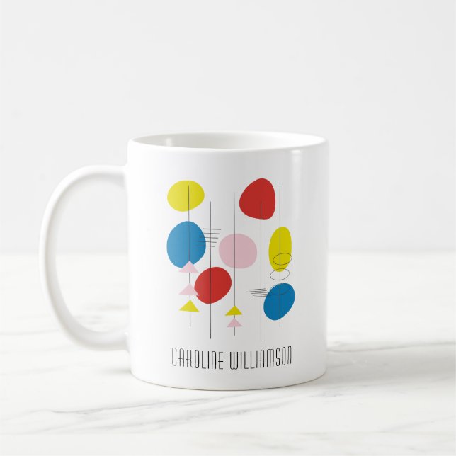 Mid Century Mod Atomic Art in Red Personalized  Coffee Mug (Left)