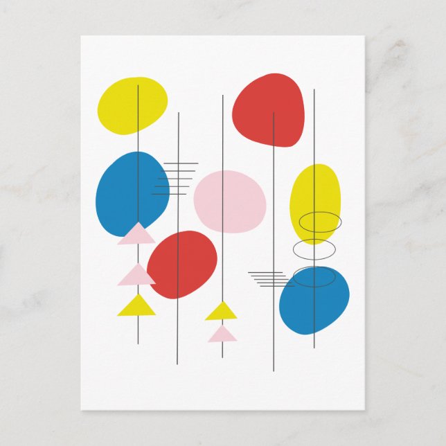 Mid Century Mod Atomic Art in Red Yellow and Blue Postcard (Front)
