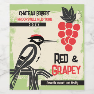 Mid century mod bird grapes personalized homemade wine label