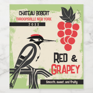 Mid century mod bird grapes personalized homemade wine label