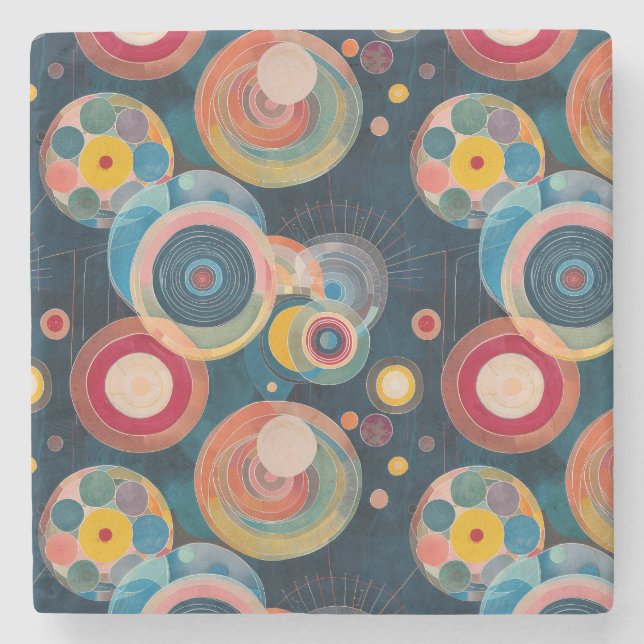 Mid Century Mod Circles in style of Hilma af Klint Stone Coaster (Front)