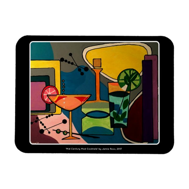 'Mid Century Mod Cocktails' painting on a Magnet (Horizontal)