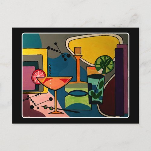 Mid Century Mod Cocktails painting on a Postcard