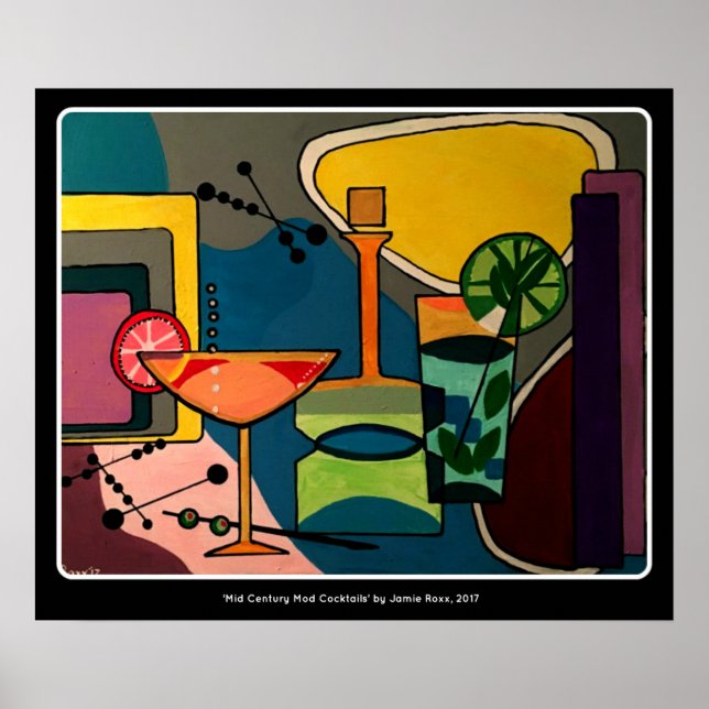 'Mid Century Mod Cocktails' painting on a Poster (Front)