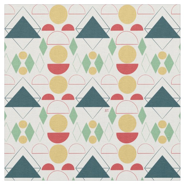 Mid Century Mod Colorful Geometric Fabric (Close Up)