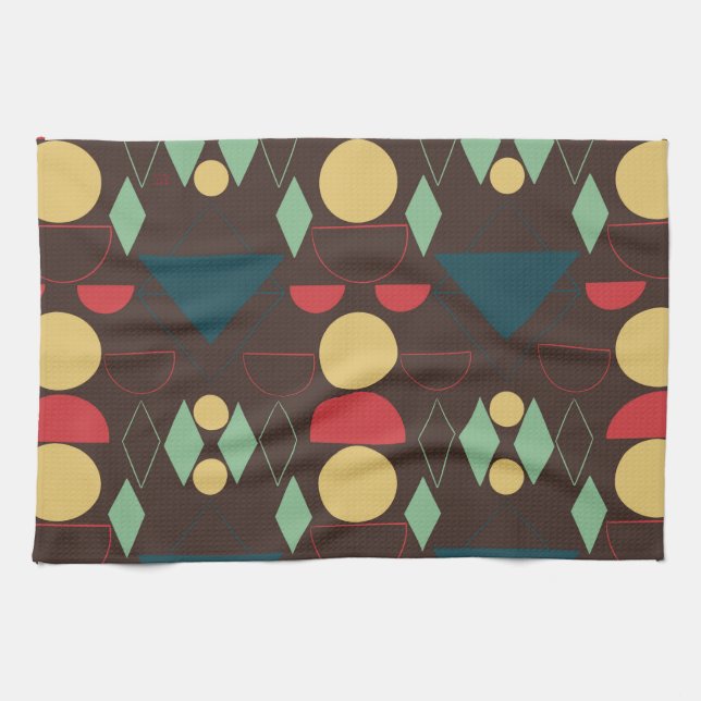Mid Century Mod Geometric Brown Kitchen Towel (Horizontal)