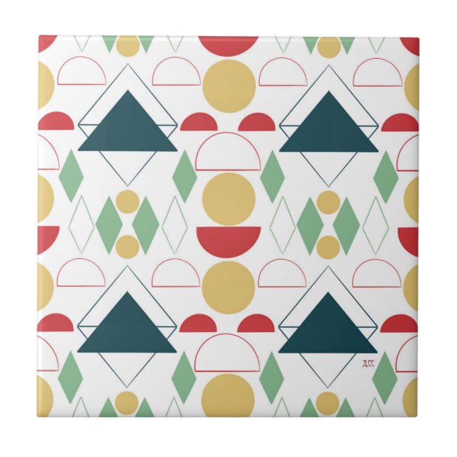 Mid Century Mod Geometric Colorful Ceramic Tile (Front)