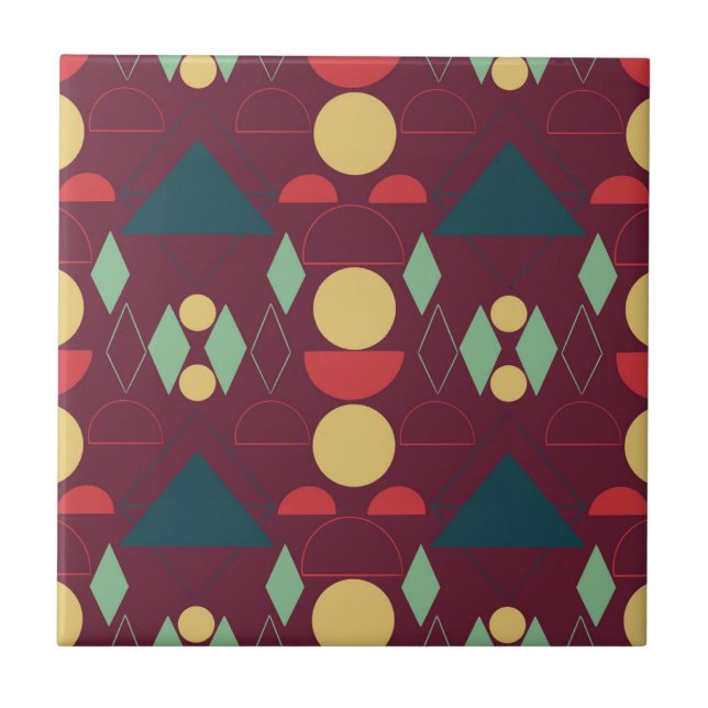Mid Century Mod Geometric Fuchsia Ceramic Tile (Front)
