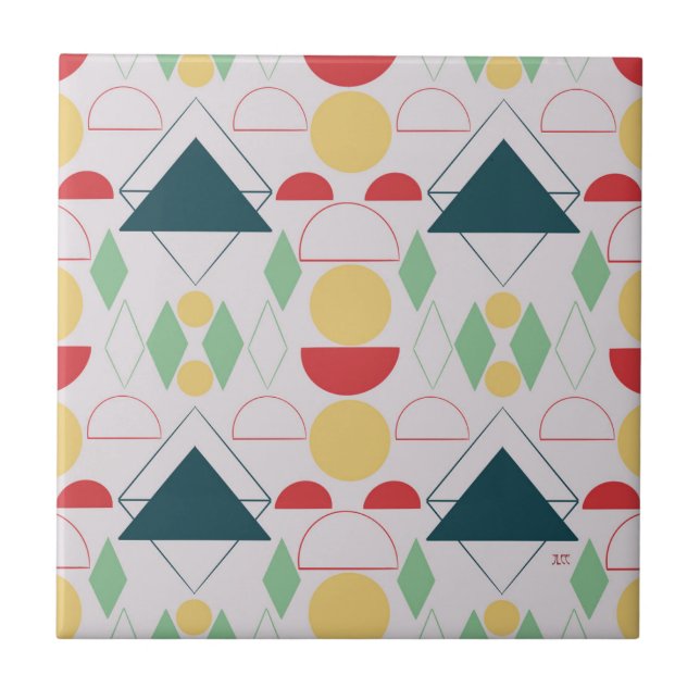 Mid Century Mod Geometric Gray Ceramic Tile (Front)