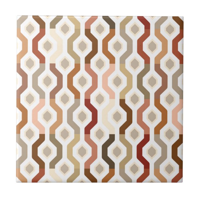 Mid Century Mod Geometric Link Pattern Ceramic Tile (Front)