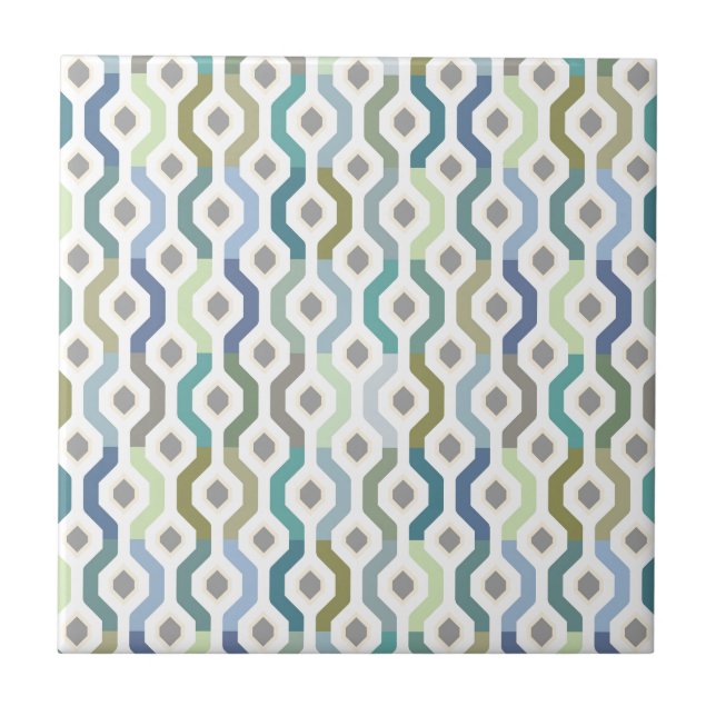 Mid Century Mod Geometric Link Pattern Ceramic Tile (Front)