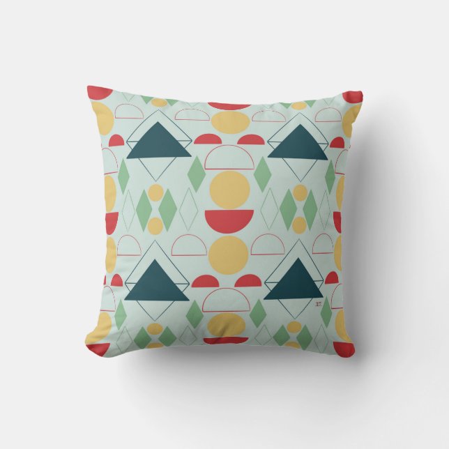 Mid Century Mod Geometric Mint Throw Pillow (Front)