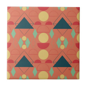 Mid Century Mod Geometric Orange Ceramic Tile