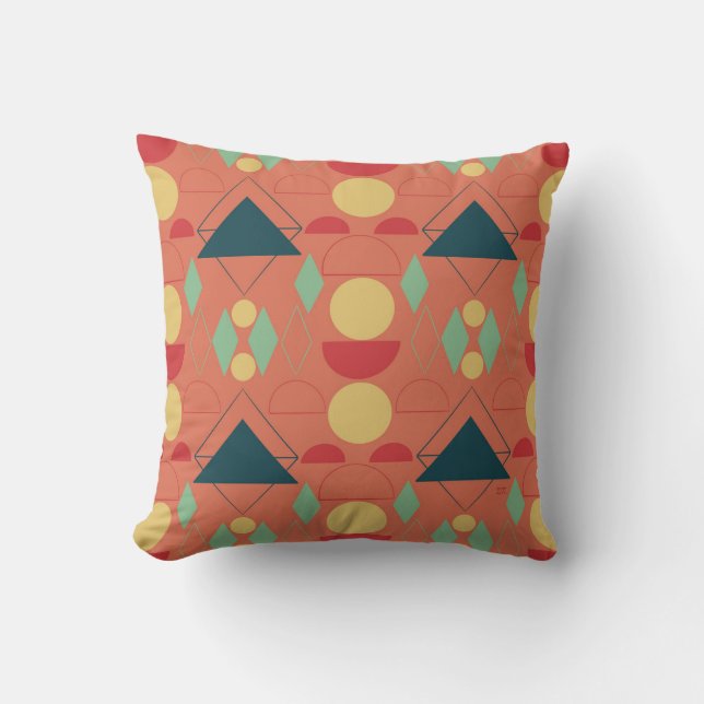Mid Century Mod Geometric Orange Throw Pillow (Front)